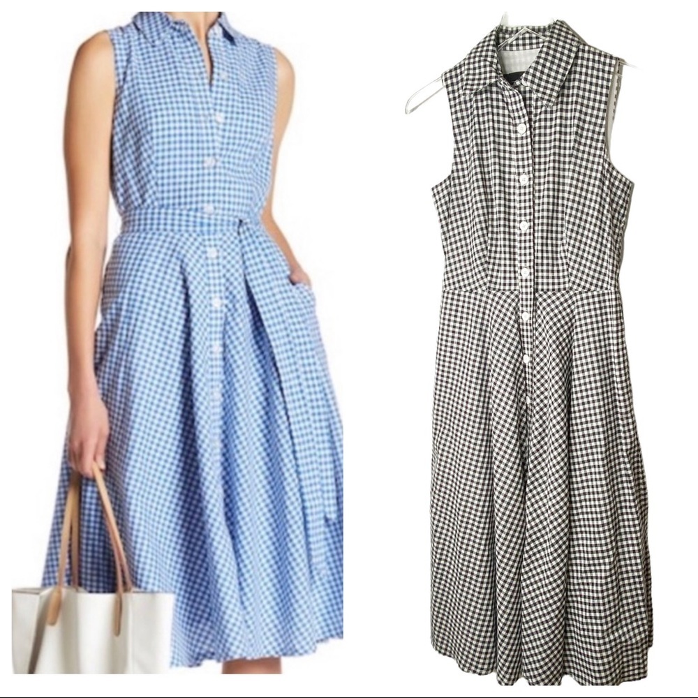 Chetta B Gingham Pin Up Classic MIDI Dress Black White Size 2